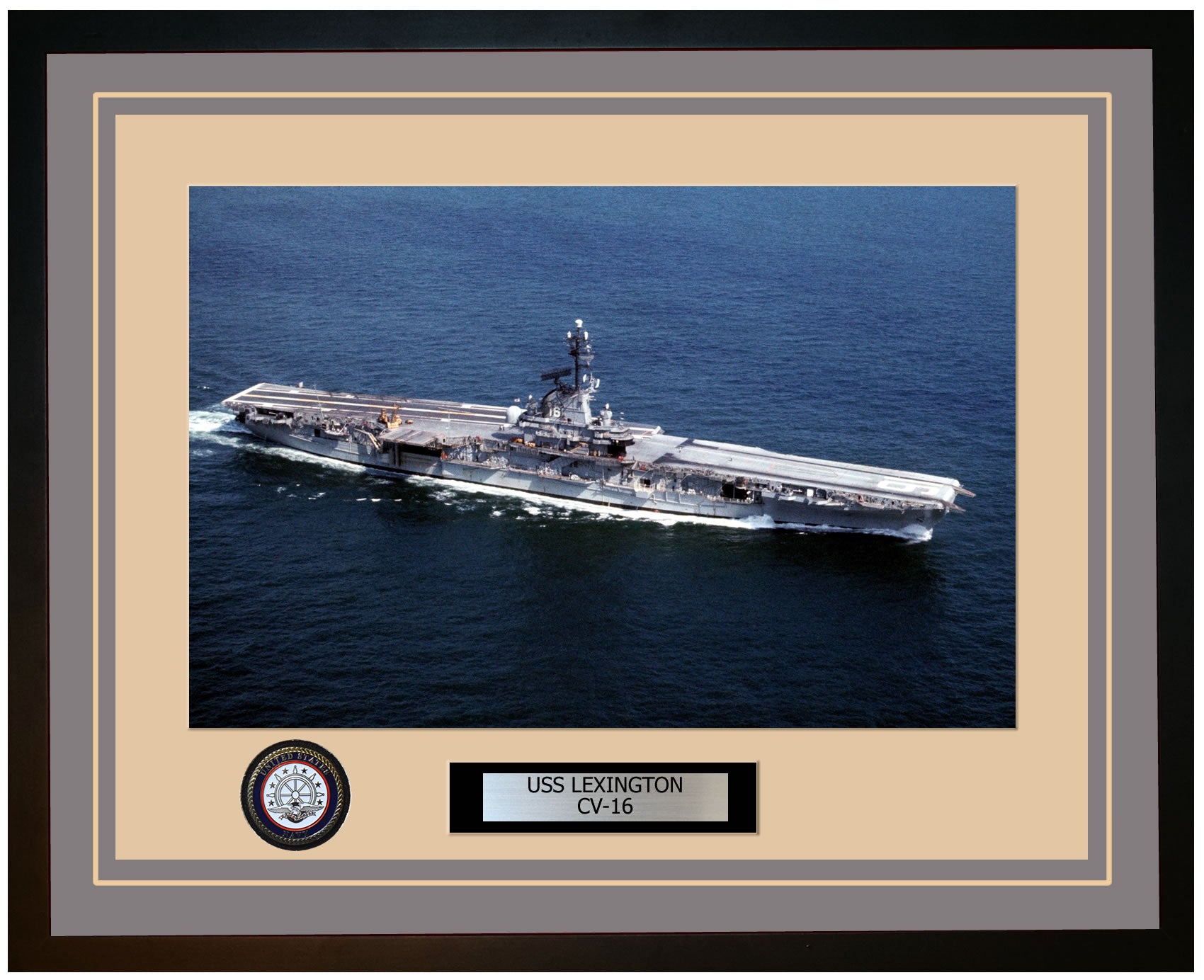 USS LEXINGTON CV-16 Framed Navy Ship Photo Grey