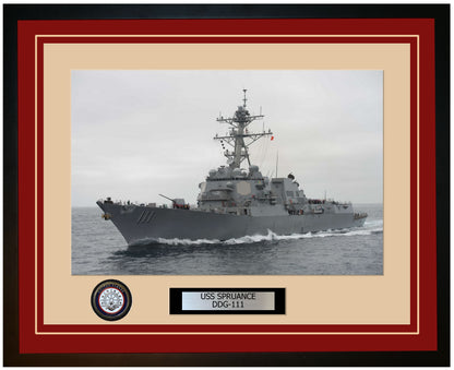 USS SPRUANCE DDG-111 Framed Navy Ship Photo Burgundy