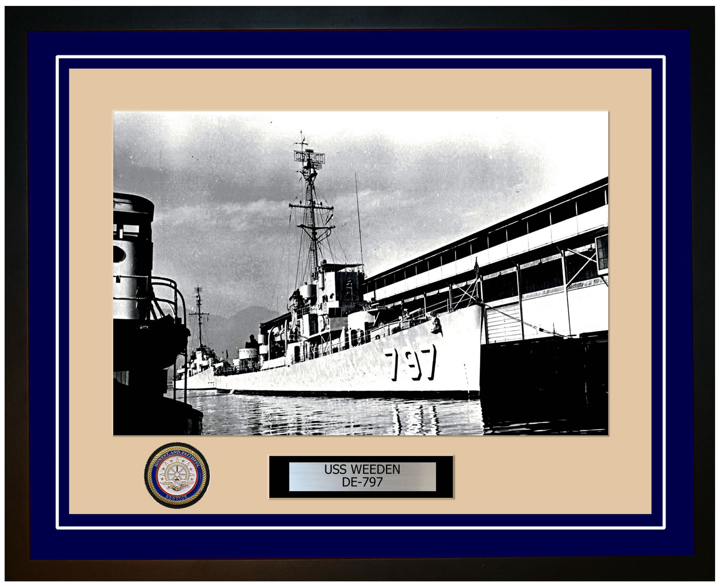 USS Weeden DE-797 Framed Navy Ship Photo Blue