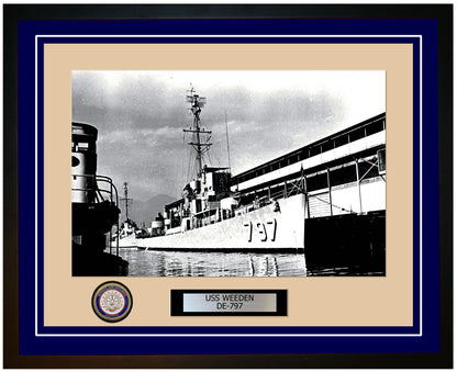 USS Weeden DE-797 Framed Navy Ship Photo Blue