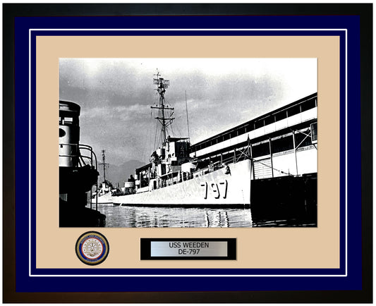 USS Weeden DE-797 Framed Navy Ship Photo Blue