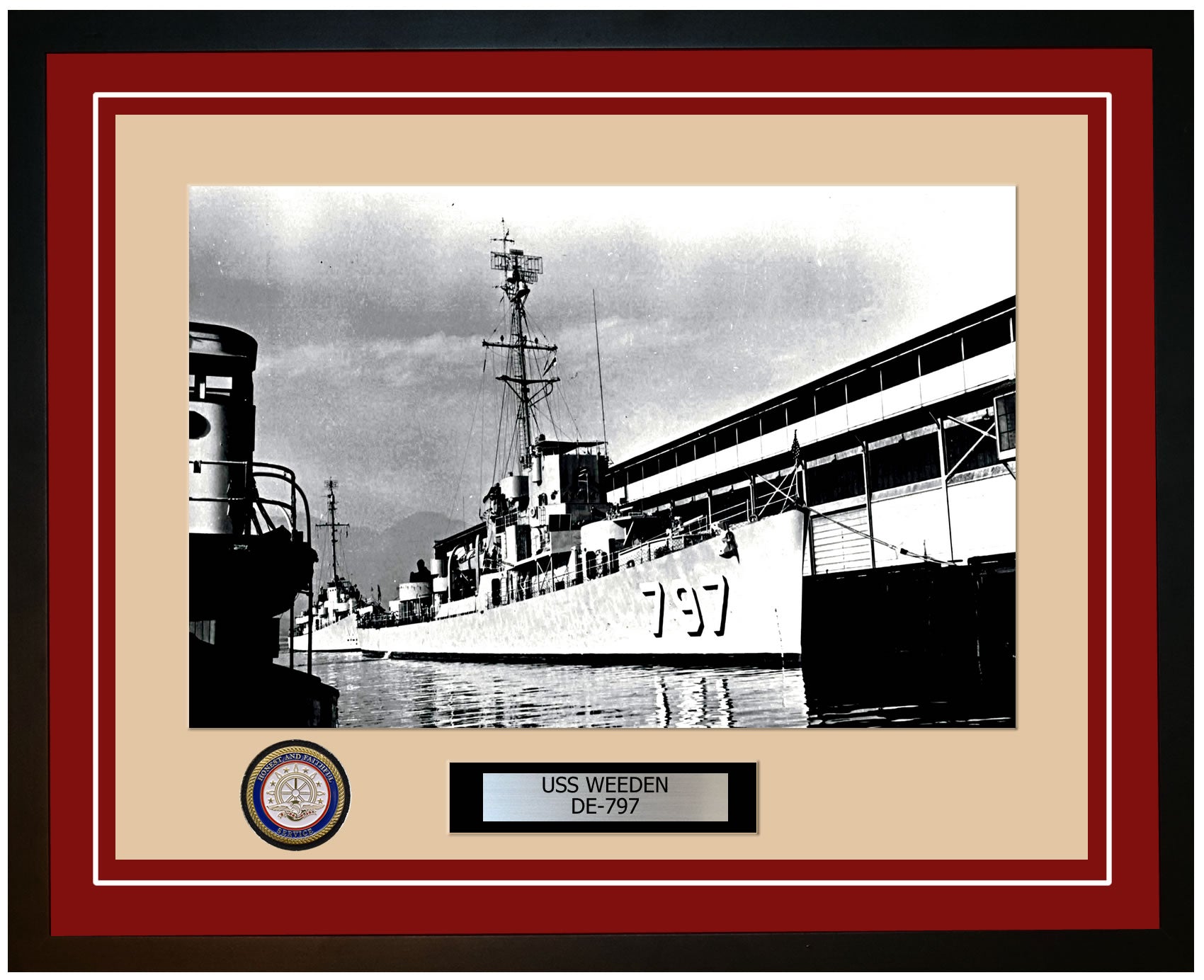 USS Weeden DE-797 Framed Navy Ship Photo Burgundy