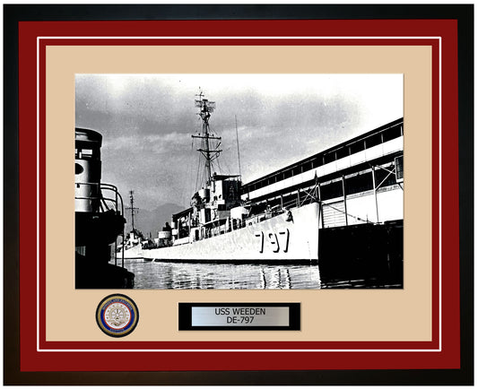USS Weeden DE-797 Framed Navy Ship Photo Burgundy