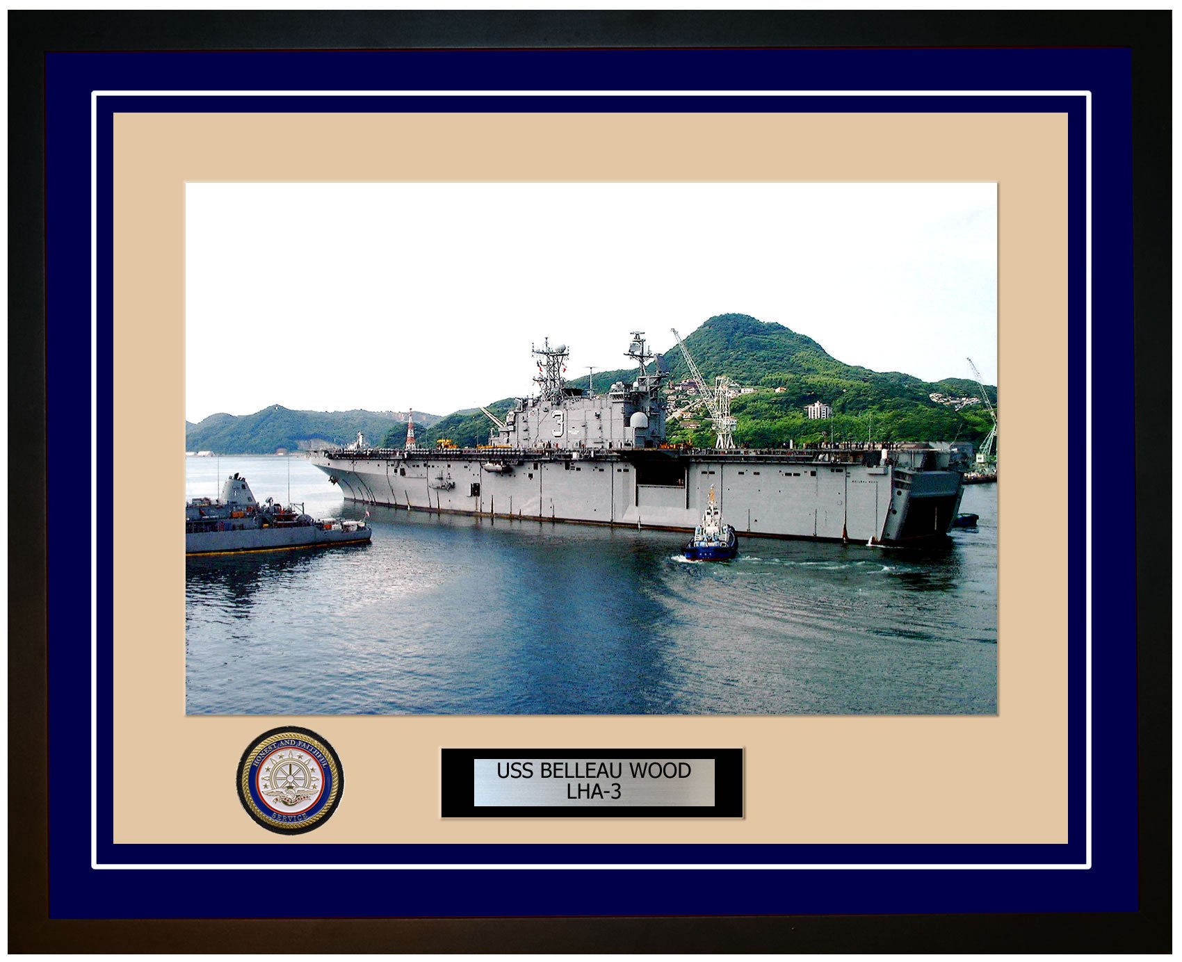 USS Belleau Wood LHA-3 Framed Navy Ship Photo Blue