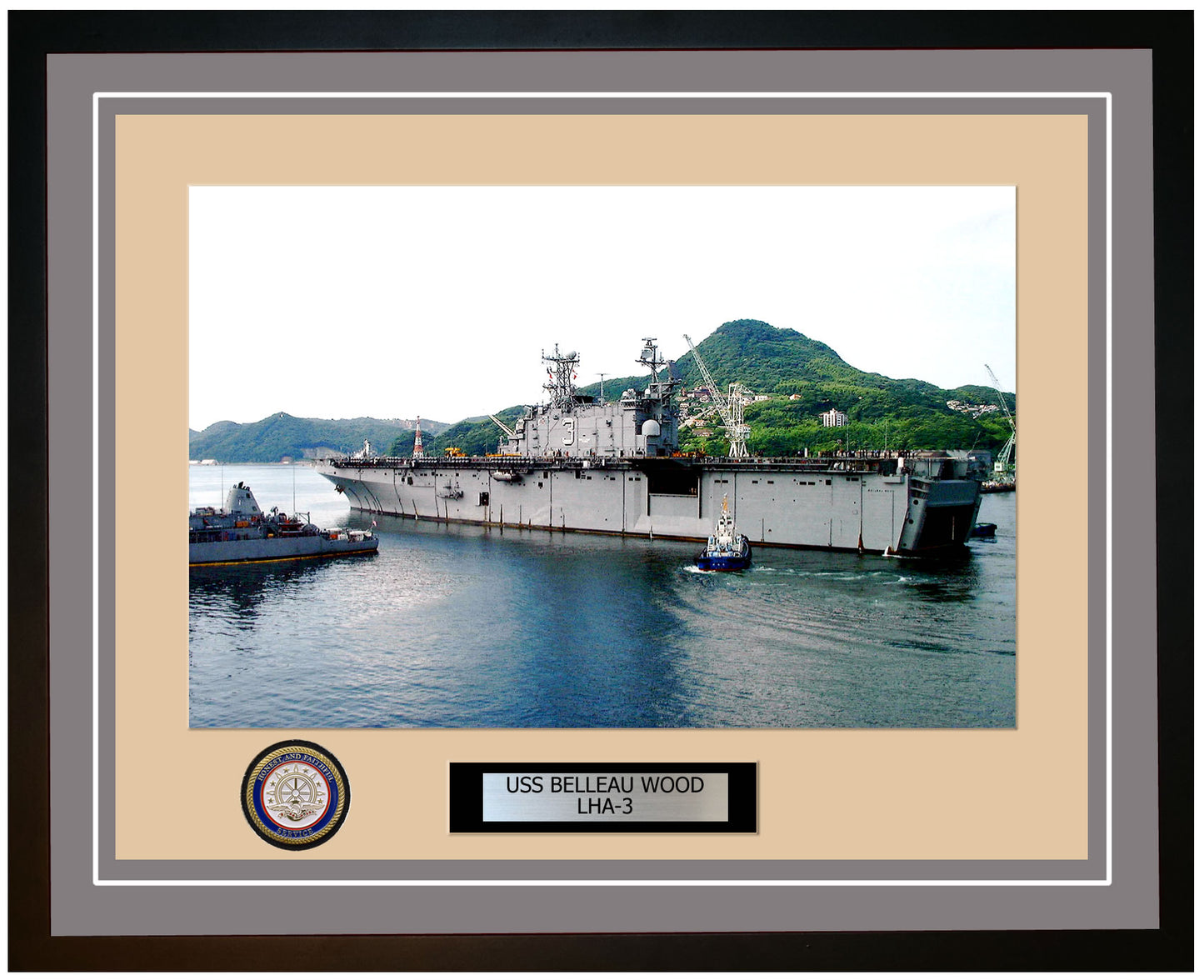 USS Belleau Wood LHA-3 Framed Navy Ship Photo Grey
