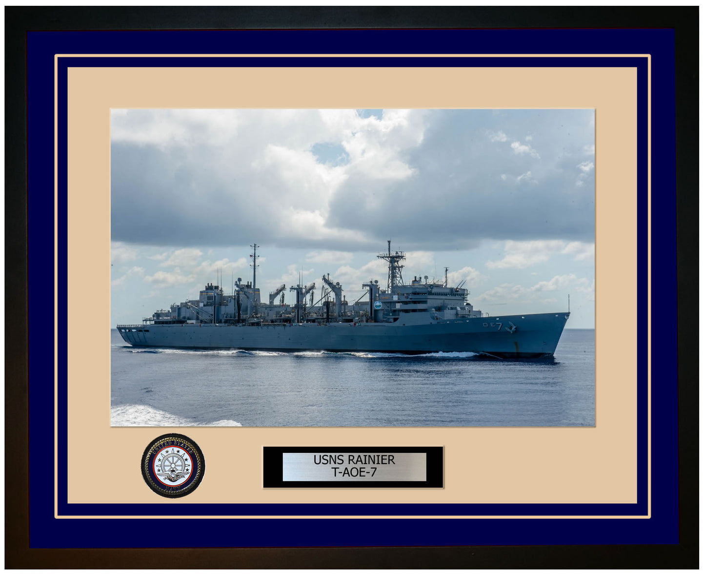 USS RAINIER T-AOE-7 Framed Navy Ship Photo Blue