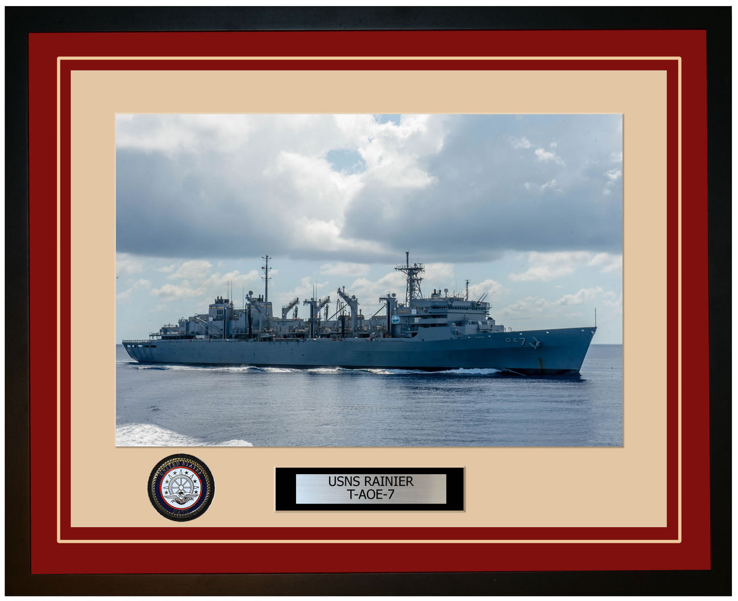USS RAINIER T-AOE-7 Framed Navy Ship Photo Burgundy