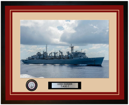 USS RAINIER T-AOE-7 Framed Navy Ship Photo Burgundy