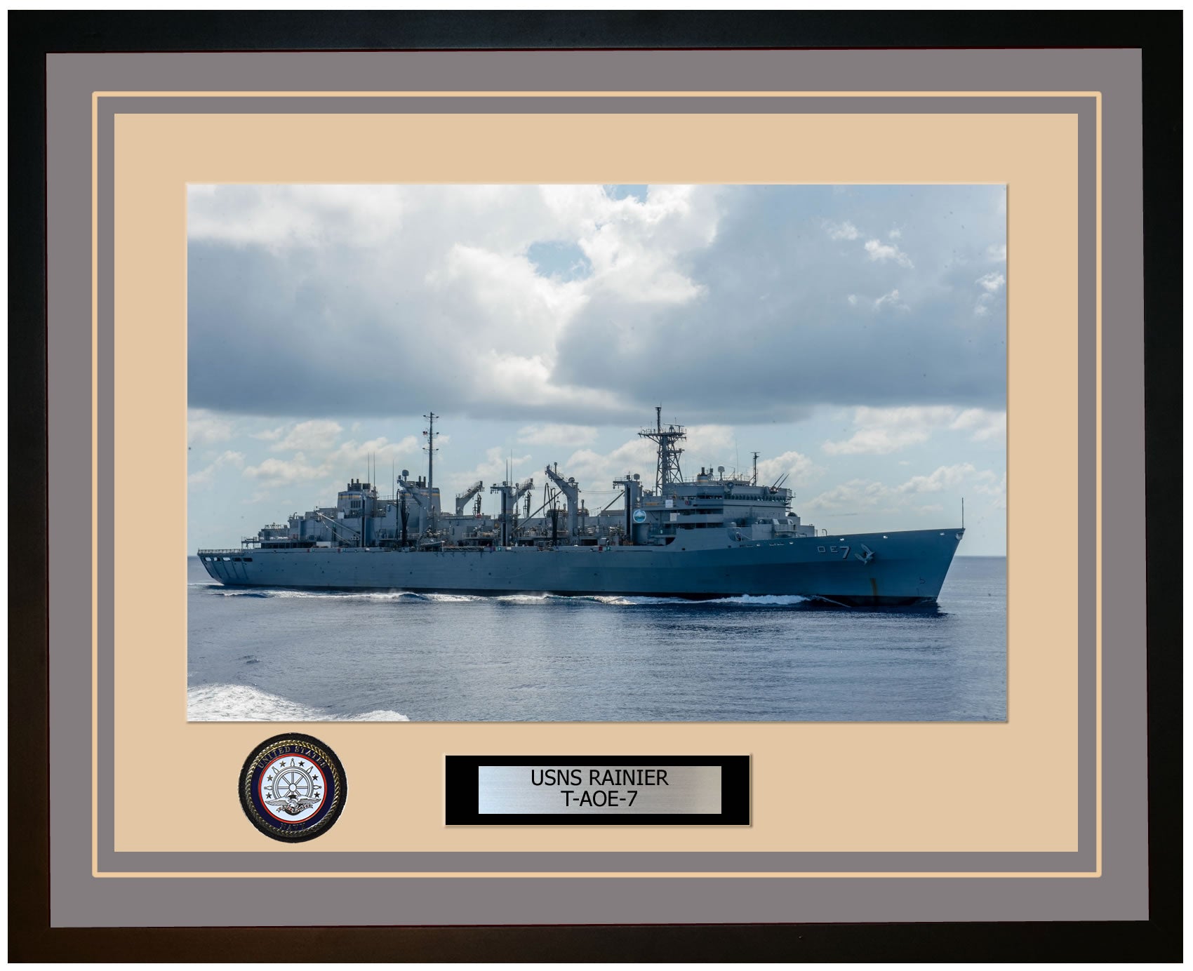 USS RAINIER T-AOE-7 Framed Navy Ship Photo Grey