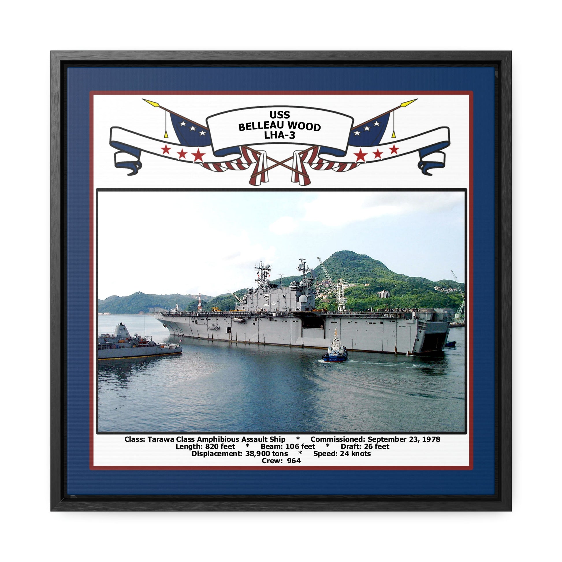 USS Belleau Wood LHA-3 Navy Floating Frame Photo Front View