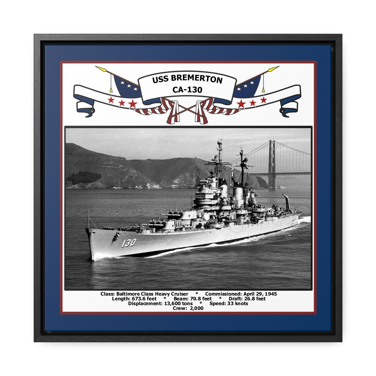 USS Bremerton CA-130 Navy Floating Frame Photo Front View
