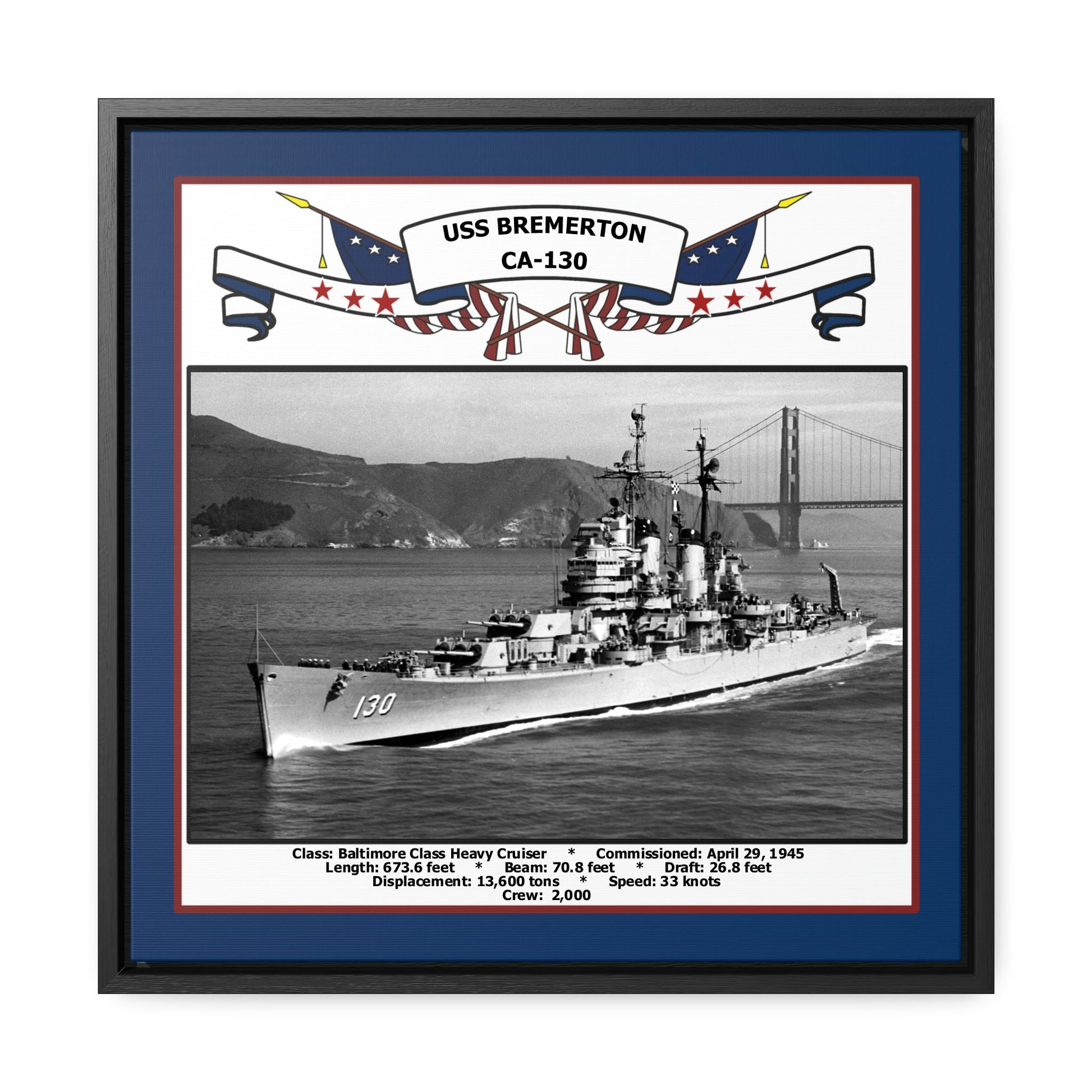 USS Bremerton CA-130 Navy Floating Frame Photo Front View