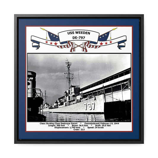 USS Weeden DE-797 Navy Floating Frame Photo Front View