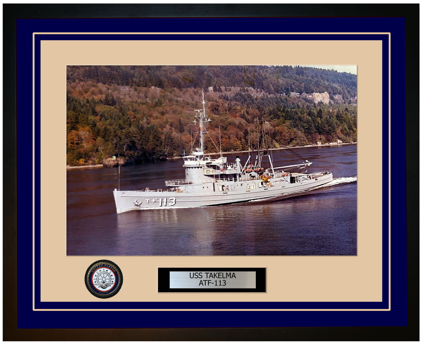 USS TAKELMA ATF-113 Framed Navy Ship Photo Blue