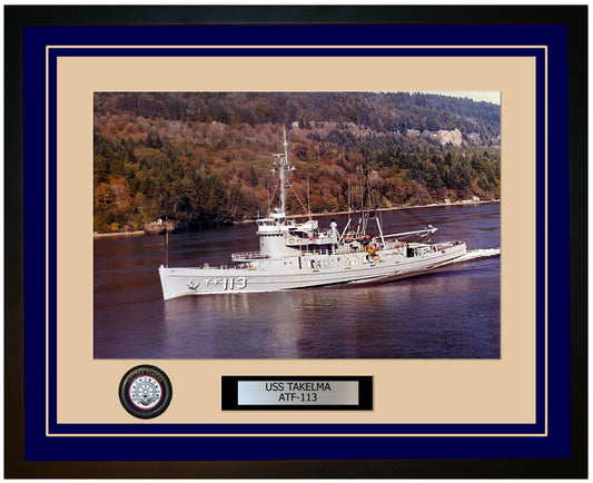 USS TAKELMA ATF-113 Framed Navy Ship Photo Blue
