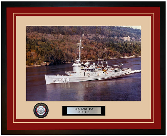 USS TAKELMA ATF-113 Framed Navy Ship Photo Burgundy