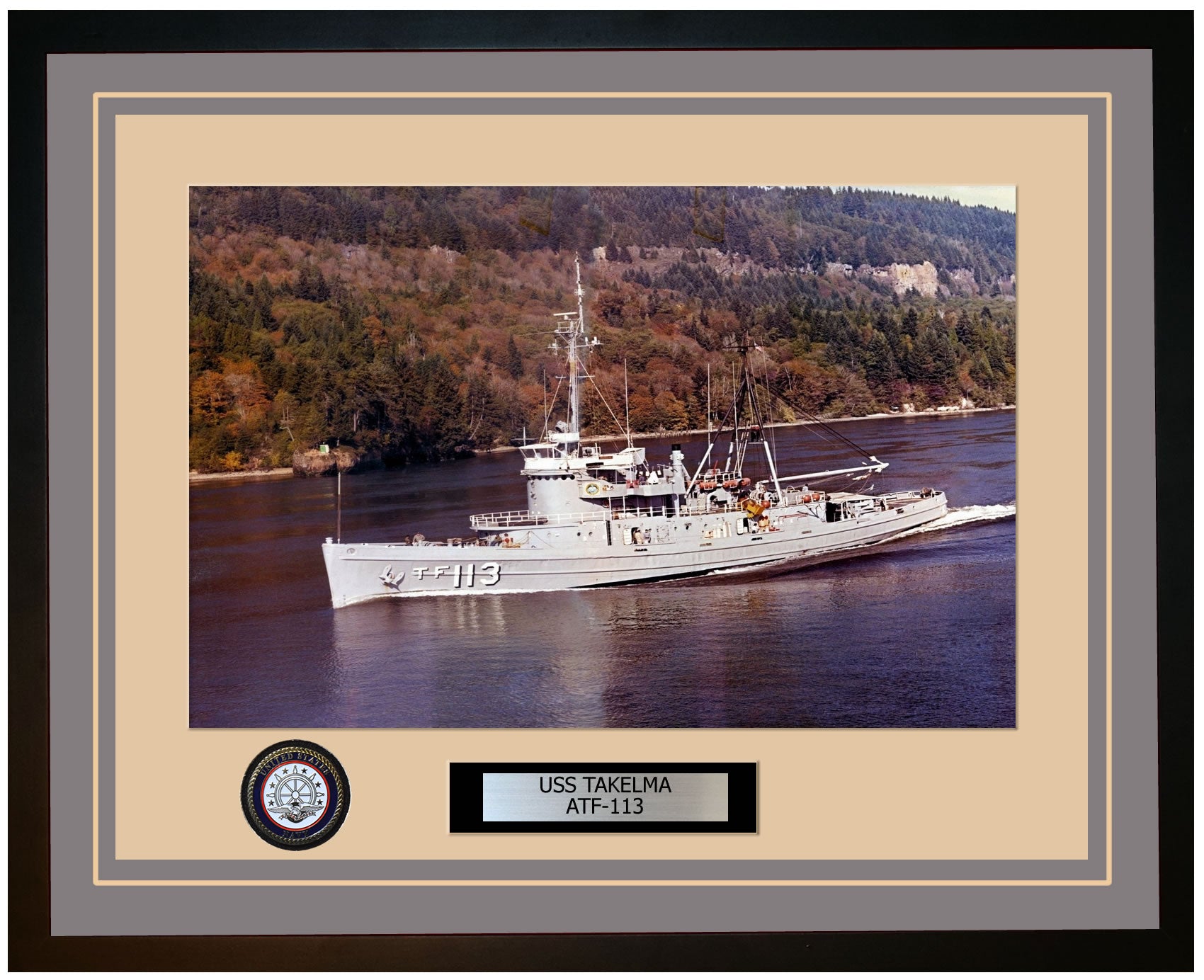USS TAKELMA ATF-113 Framed Navy Ship Photo Grey