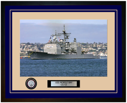USS MOBILE BAY CG-53 Framed Navy Ship Photo Blue