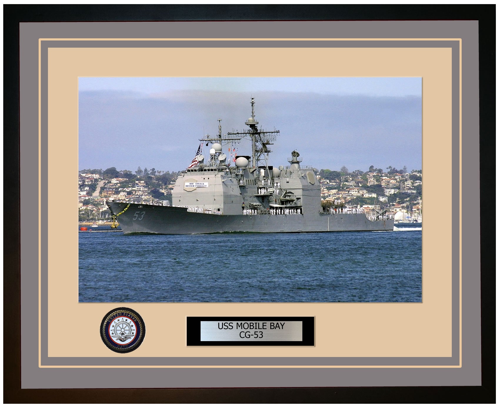 USS MOBILE BAY CG-53 Framed Navy Ship Photo Grey