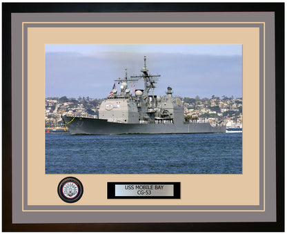 USS MOBILE BAY CG-53 Framed Navy Ship Photo Grey