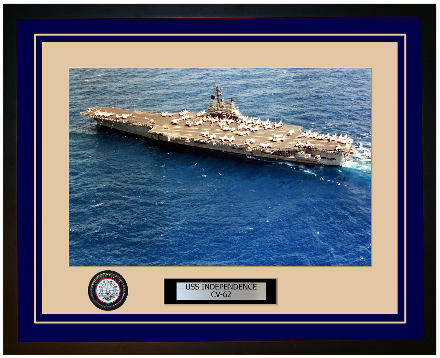 USS INDEPENDENCE CV-62 Framed Navy Ship Photo Blue