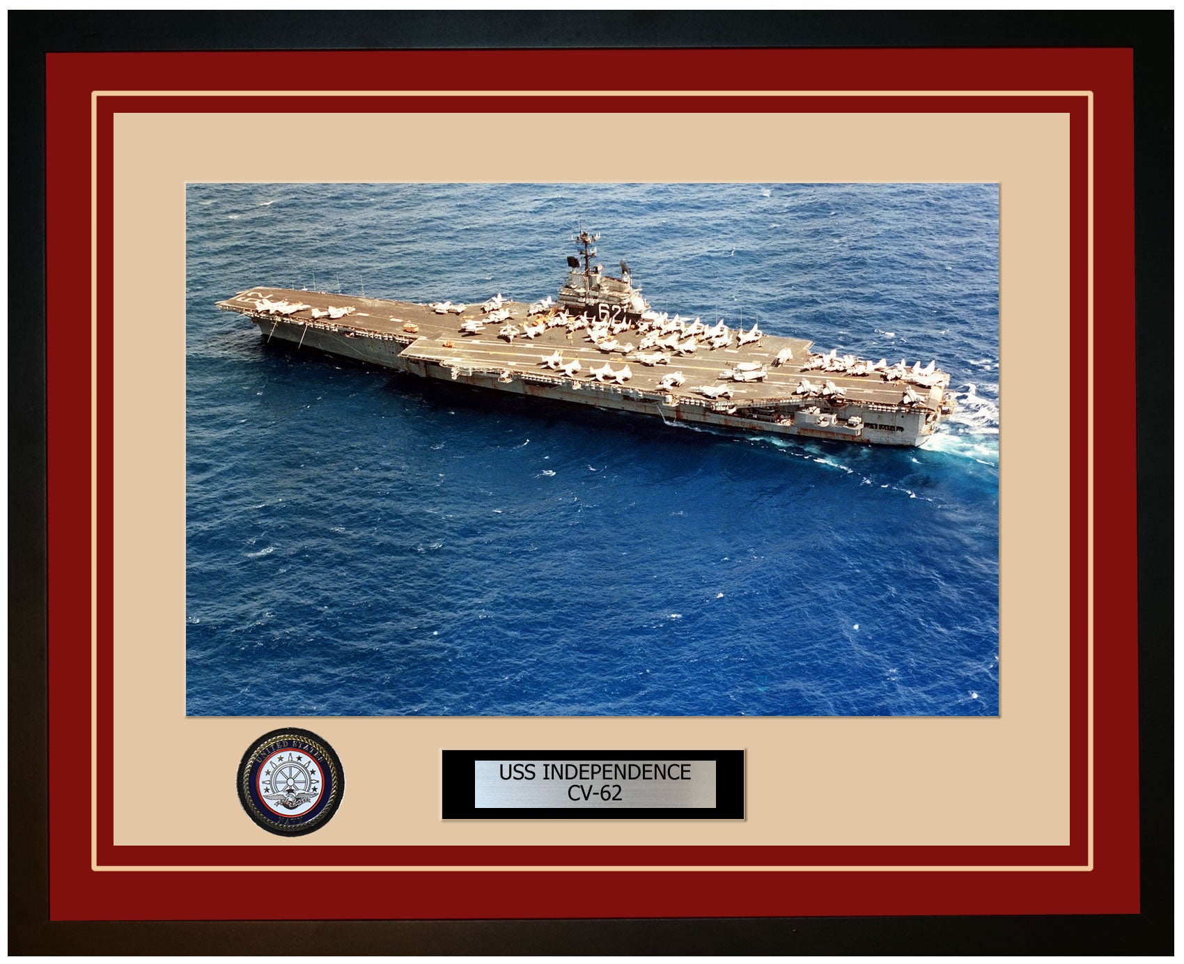 USS INDEPENDENCE CV-62 Framed Navy Ship Photo Burgundy