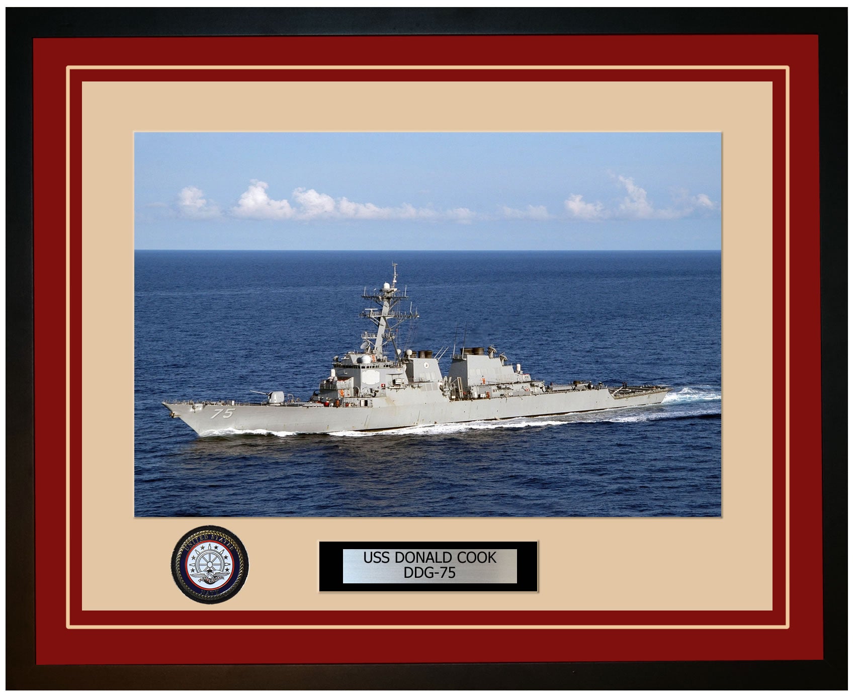 USS DONALD COOK DDG-75 Framed Navy Ship Photo Burgundy