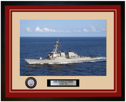 USS DONALD COOK DDG-75 Framed Navy Ship Photo Burgundy