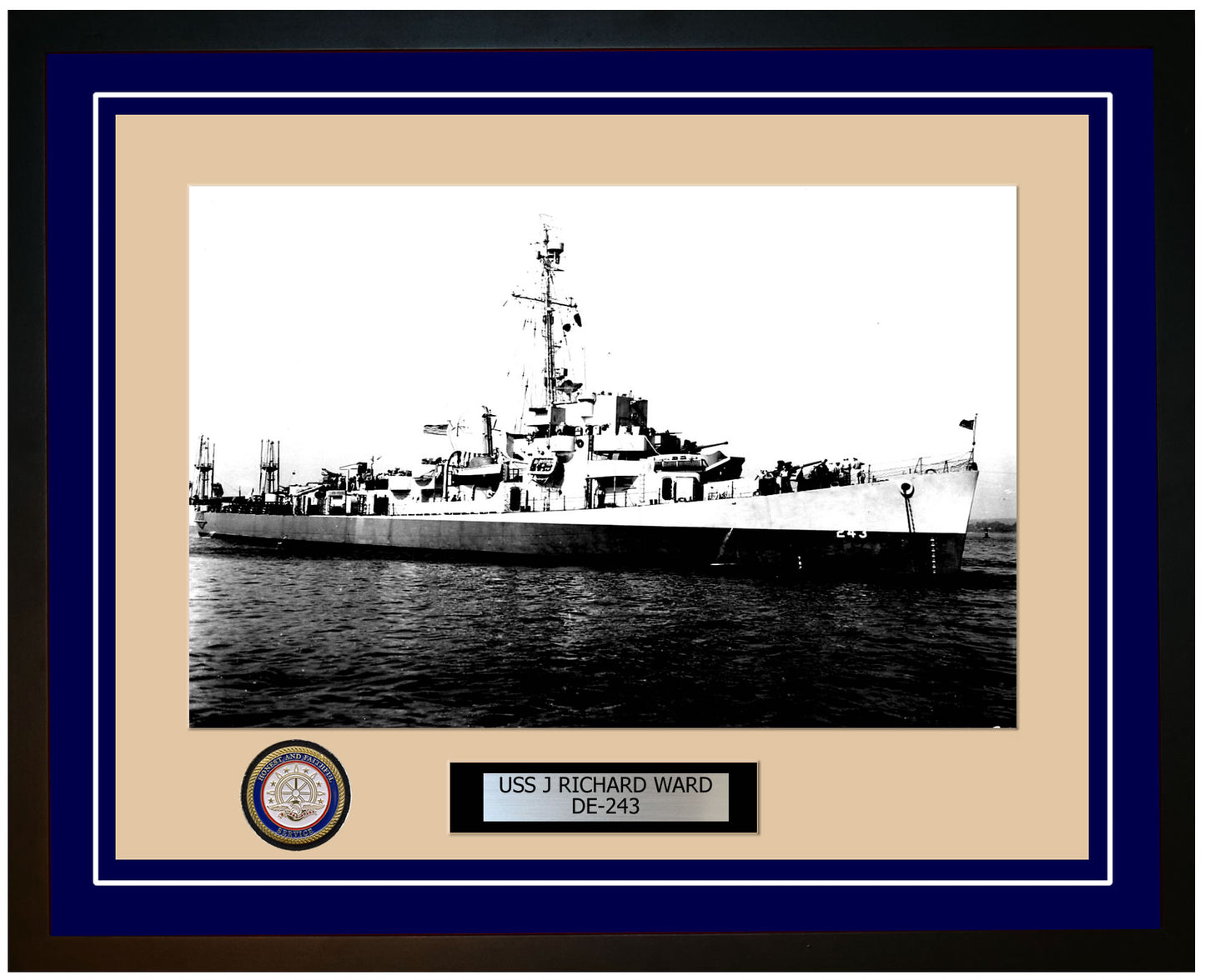 USS J Richard Ward DE-243 Framed Navy Ship Photo Blue
