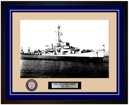 USS J Richard Ward DE-243 Framed Navy Ship Photo Blue