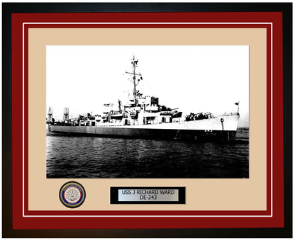 USS J Richard Ward DE-243 Framed Navy Ship Photo Burgundy