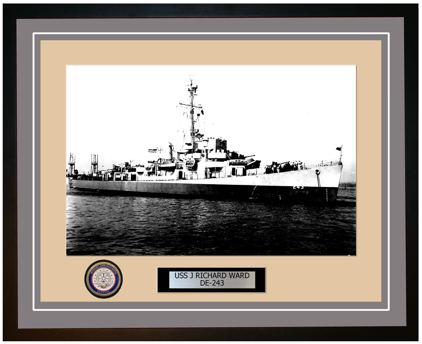 USS J Richard Ward DE-243 Framed Navy Ship Photo Grey