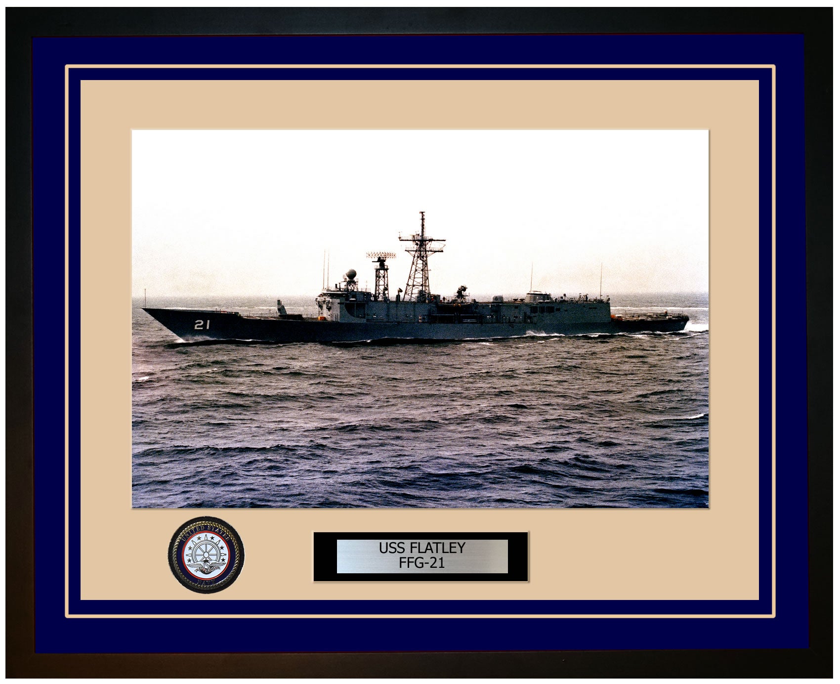 USS FLATLEY FFG-21 Framed Navy Ship Photo Blue