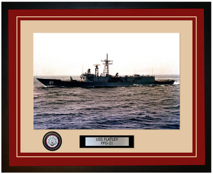 USS FLATLEY FFG-21 Framed Navy Ship Photo Burgundy