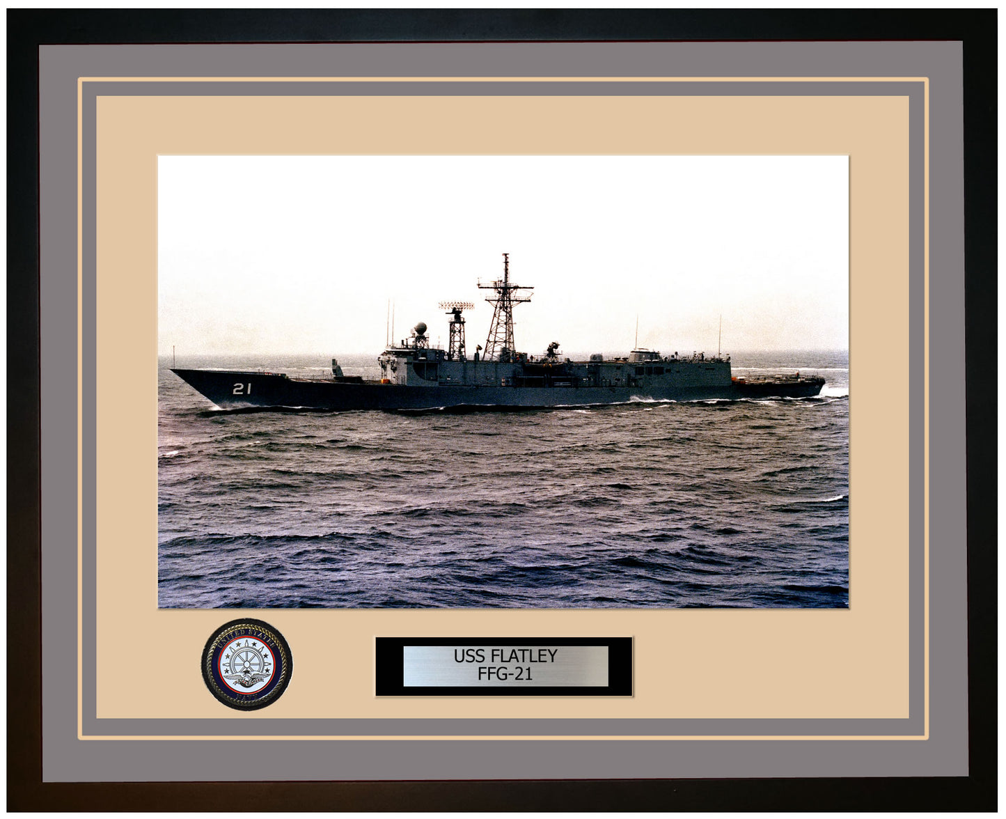 USS FLATLEY FFG-21 Framed Navy Ship Photo Grey