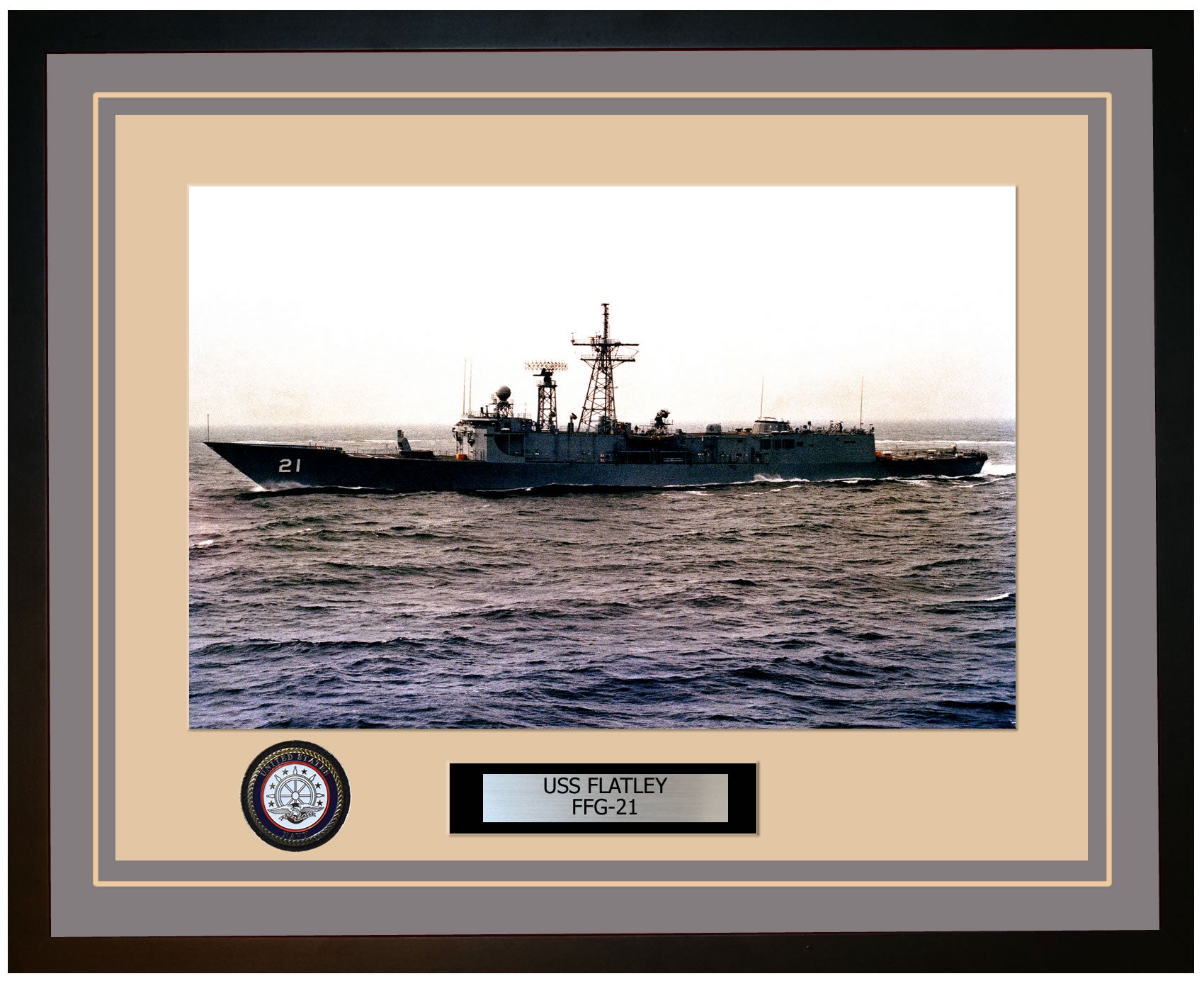 USS FLATLEY FFG-21 Framed Navy Ship Photo Grey