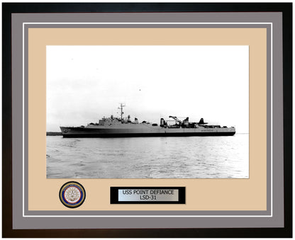 USS Point Defiance LSD-31 Framed Navy Ship Photo Grey