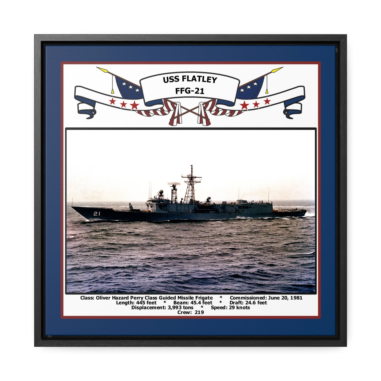 USS Flatley FFG-21 Navy Floating Frame Photo Front View