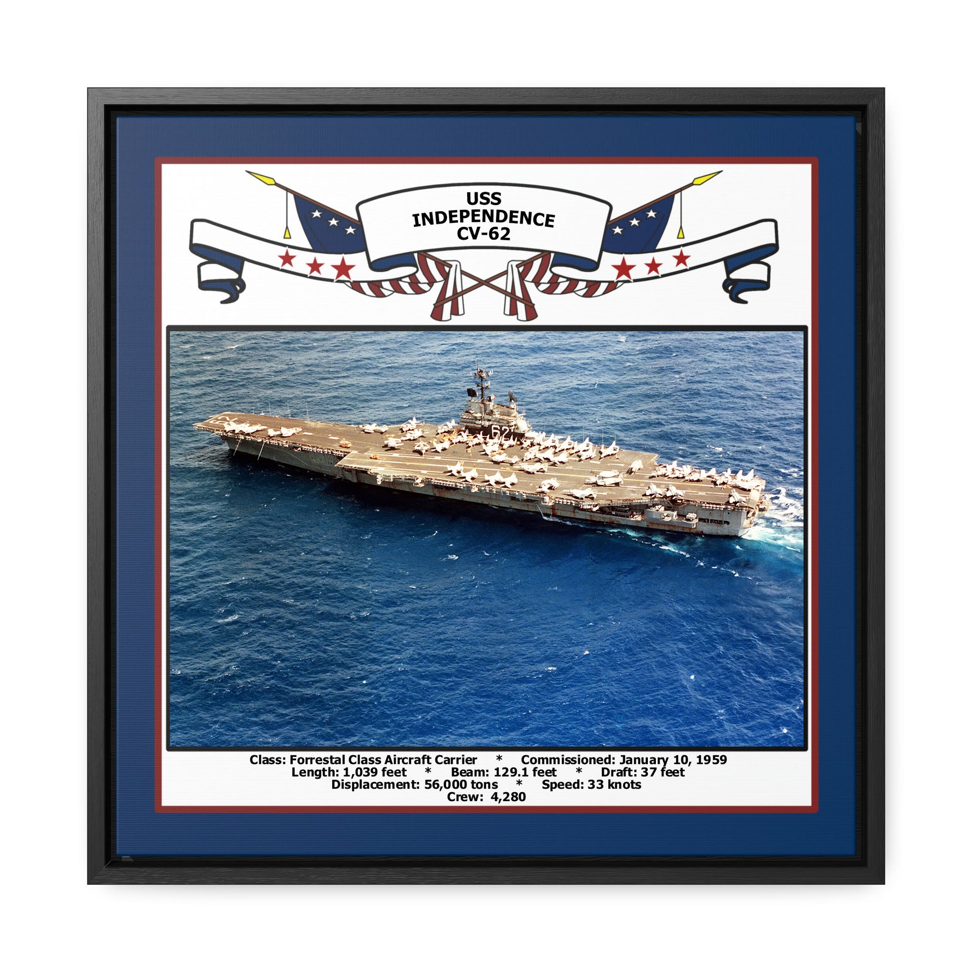 USS Independence CV-62 Navy Floating Frame Photo Front View