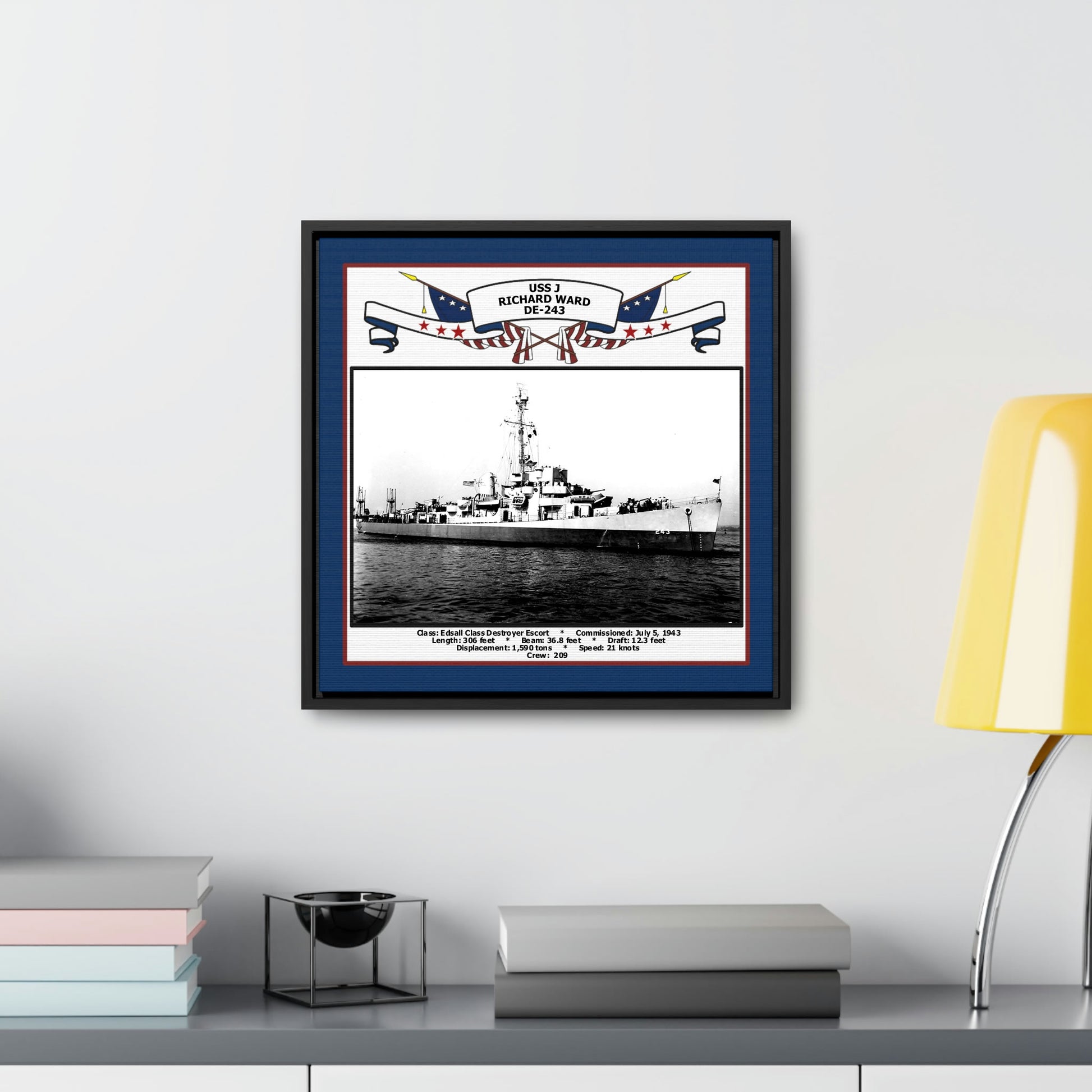 USS J Richard Ward DE-243 Navy Floating Frame Photo Desk View