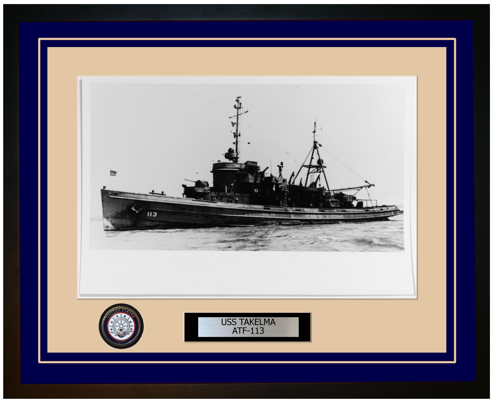 USS TAKELMA ATF-113 Framed Navy Ship Photo Blue