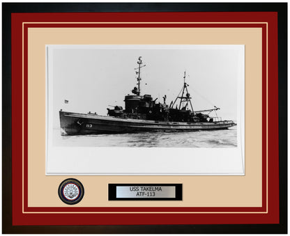 USS TAKELMA ATF-113 Framed Navy Ship Photo Burgundy