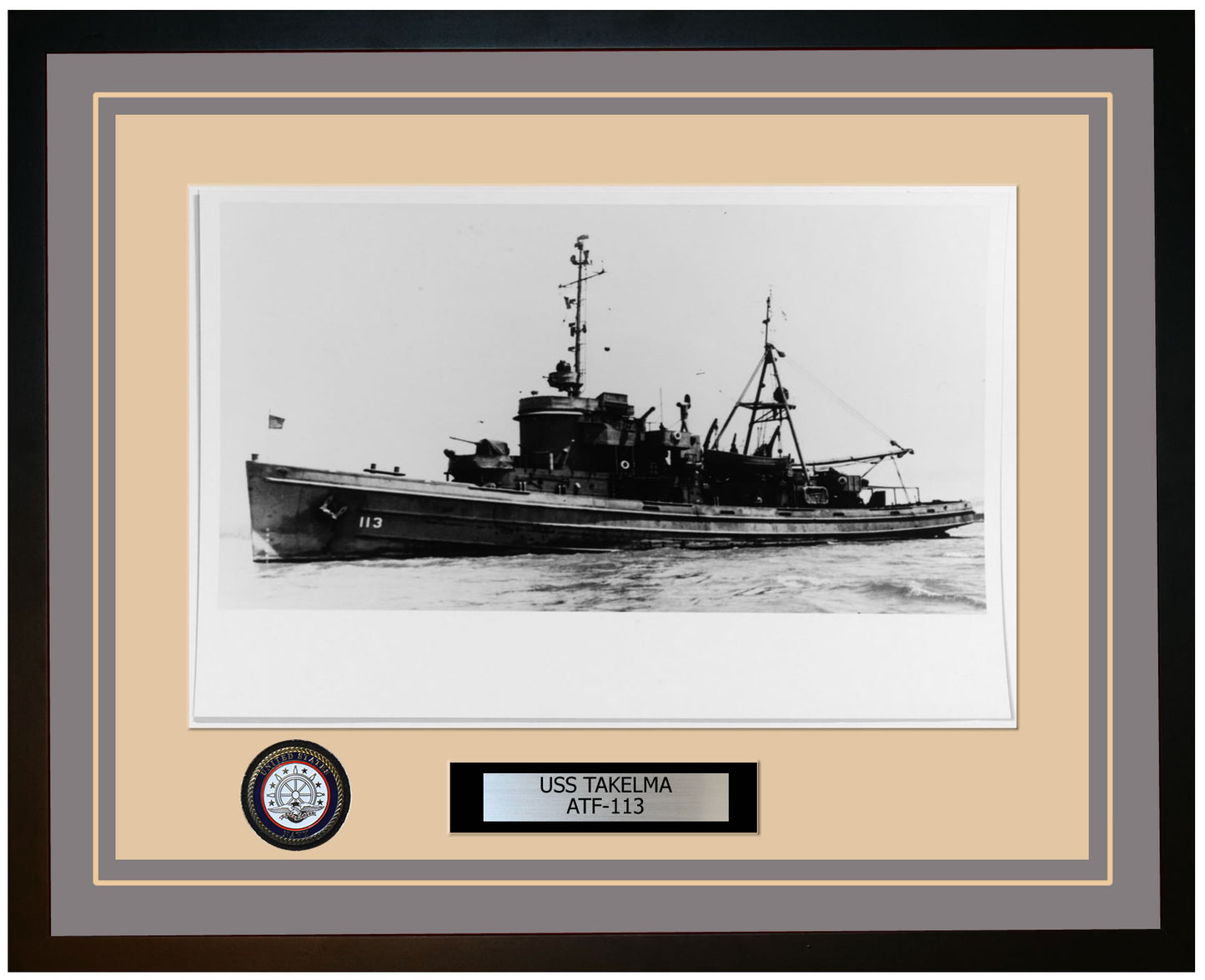 USS TAKELMA ATF-113 Framed Navy Ship Photo Grey