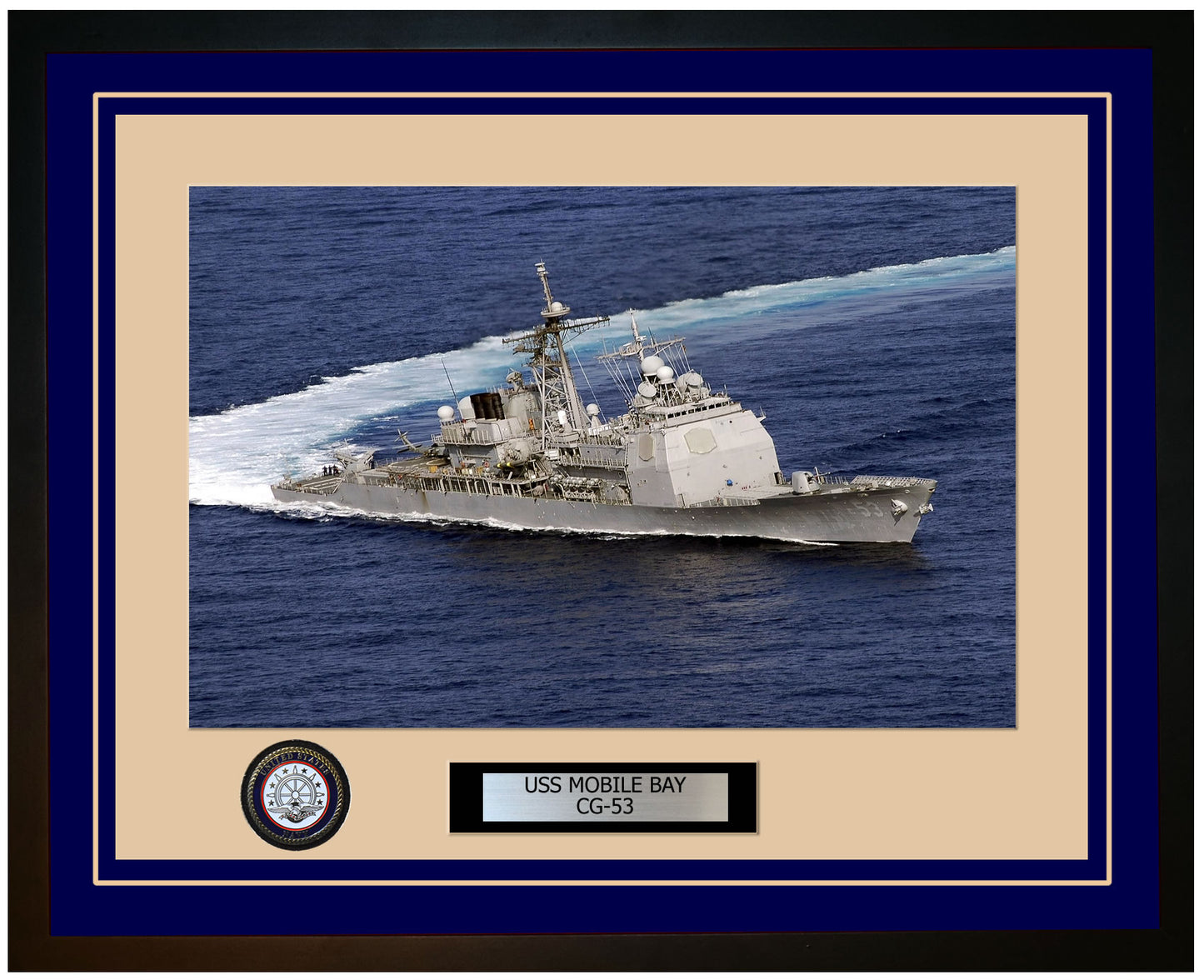 USS MOBILE BAY CG-53 Framed Navy Ship Photo Blue