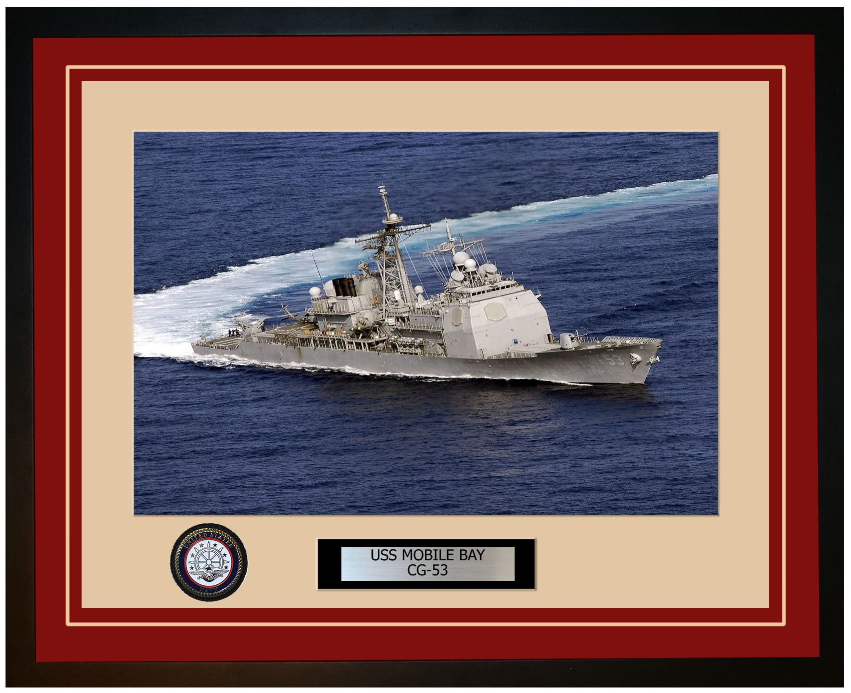 USS MOBILE BAY CG-53 Framed Navy Ship Photo Burgundy