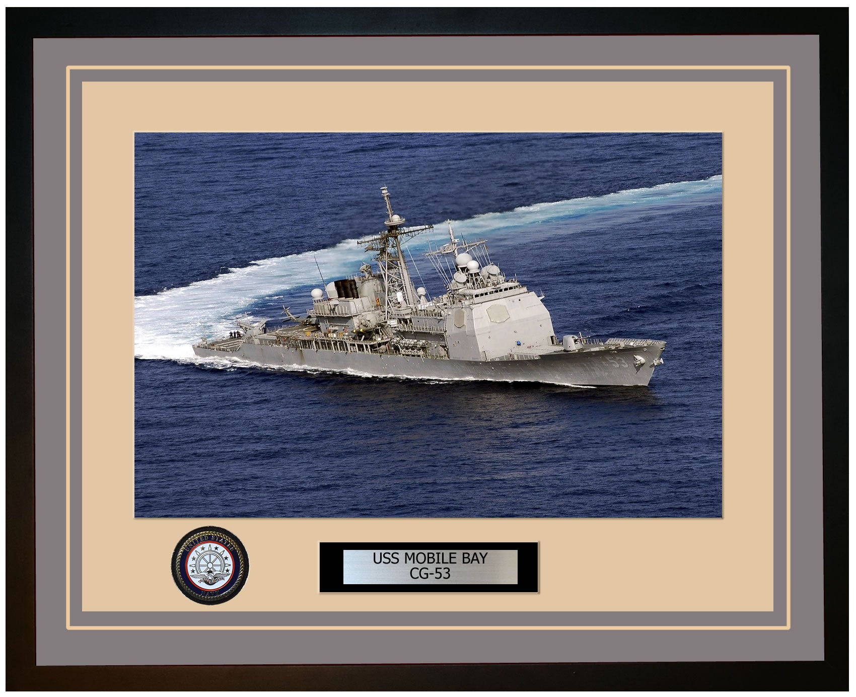 USS MOBILE BAY CG-53 Framed Navy Ship Photo Grey