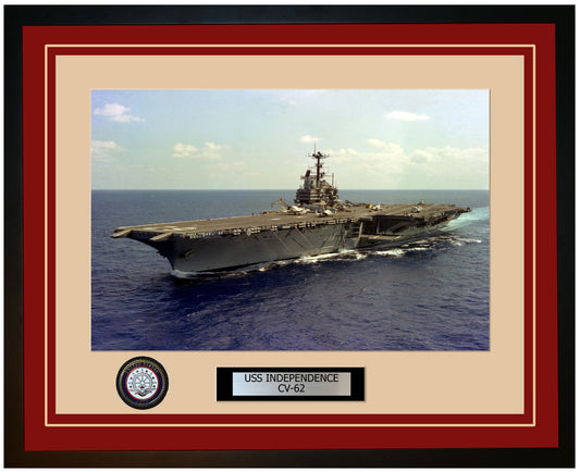 USS INDEPENDENCE CV-62 Framed Navy Ship Photo Burgundy