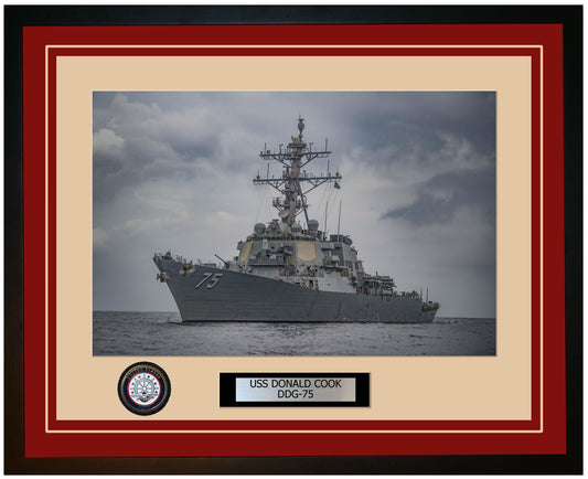 USS DONALD COOK DDG-75 Framed Navy Ship Photo Burgundy