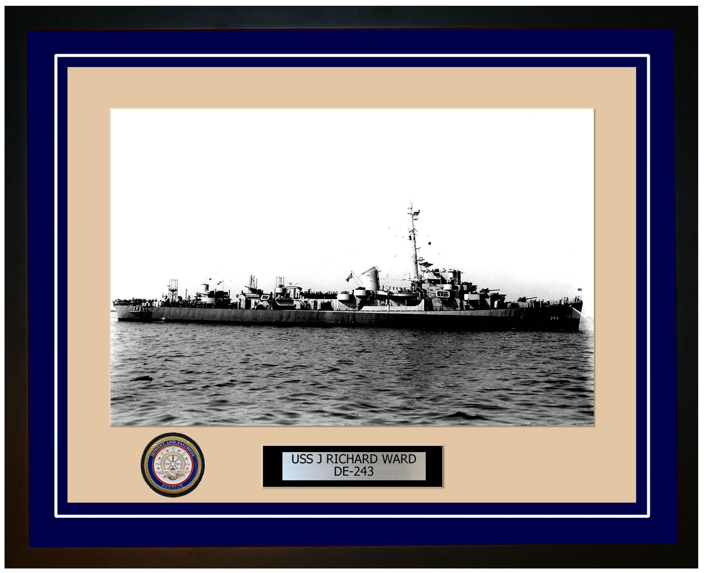 USS J Richard Ward DE-243 Framed Navy Ship Photo Blue