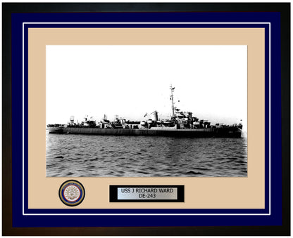 USS J Richard Ward DE-243 Framed Navy Ship Photo Blue